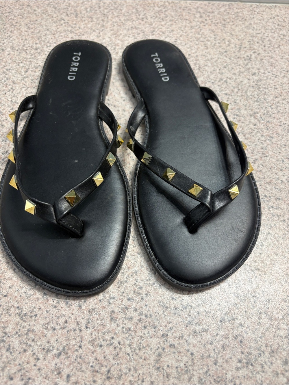 torrid Black Flip Flop Sandals with Gold Pyramid Studs